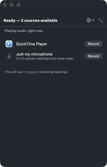 The Paredra Sync deck on a Mac, idle: apps currently playing audio listed with Record buttons, plus the microphone option.